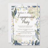 Elegante Blue Watercolor Blume Engagement Party Einladung (Vorderseite)