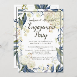 Elegante Blue Watercolor Blume Engagement Party Einladung