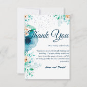 Elegante Blue Watercolor Blume Hochzeit Dankeskarte (Vorderseite)