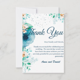 Elegante Blue Watercolor Blume Hochzeit Dankeskarte