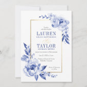 Elegante Blue Watercolor Blume Hochzeit Einladung (Vorderseite)
