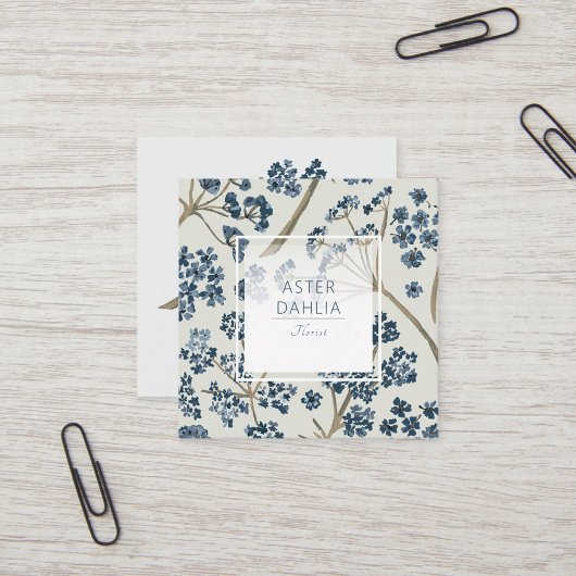 Elegante Blue Watercolor-Blume Quadratische Visitenkarte