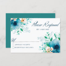 Elegante Blue Watercolor Blume Wedding RSVP-Karten