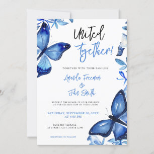 Elegante Blue Watercolor Butterflies Hochzeiten Einladung