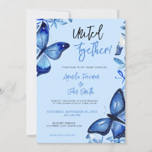 Elegante Blue Watercolor Butterflies Hochzeiten Einladung