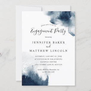 Elegante Blue Watercolor Engagement Party Einladung