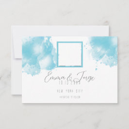 Elegante Blue Watercolor Flat Save the Date Card