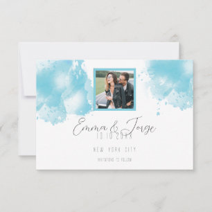 Elegante Blue Watercolor Flat Save the Date Card