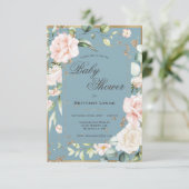 Elegante Blue Watercolor Floral Baby Dusche Einladung (Stehend Vorderseite)