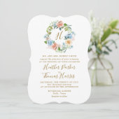 Elegante Blue Watercolor Floral Monogram Wedding Einladung (Stehend Vorderseite)