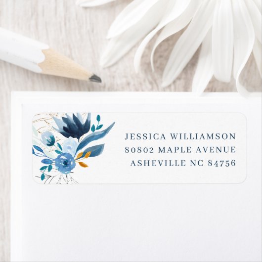 Elegante Blue Watercolor Floral Rücksendeadresse (Insitu)