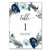 Elegante Blue Watercolor Floral Tischnummer (Rückseite)