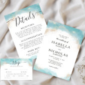 Elegante Blue Watercolor Gold Wedding RSVP Card