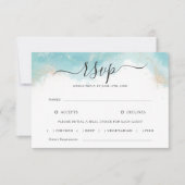 Elegante Blue Watercolor Gold Wedding RSVP Card (Vorderseite)