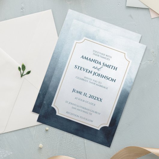 Elegante Blue Watercolor Hochzeit Einladung