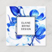 Elegante Blue Watercolor Magnolia Quadratische Visitenkarte (Vorderseite)