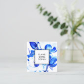 Elegante Blue Watercolor Magnolia Quadratische Visitenkarte (Stehend Vorderseite)
