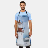 Elegante Blue Watercolor Nautical Monogram Schürze (Getragen)