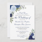 Elegante Blue Watercolor Rose Feierliche Hochzeit Einladung (Vorderseite)