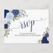 Elegante Blue Watercolor Rose Hochzeit RSVP Postkarte (Vorderseite)