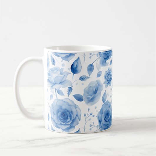 Elegante Blue Watercolor Rose Klassische Tasse (Links)