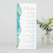 Elegante Blue Watercolor Script Wedding Menükarte (Stehend Vorderseite)