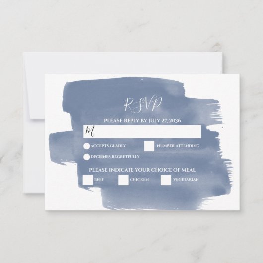Elegante Blue Watercolor Wedding RSVP Cards (Vorderseite)