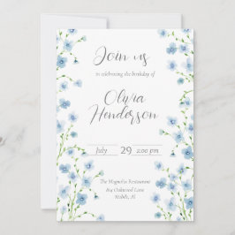 Elegante Blue Watercolor Wildblume Einladung