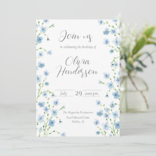 Elegante Blue Watercolor Wildblume Einladung