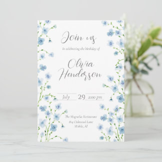 Elegante Blue Watercolor Wildblume Einladung