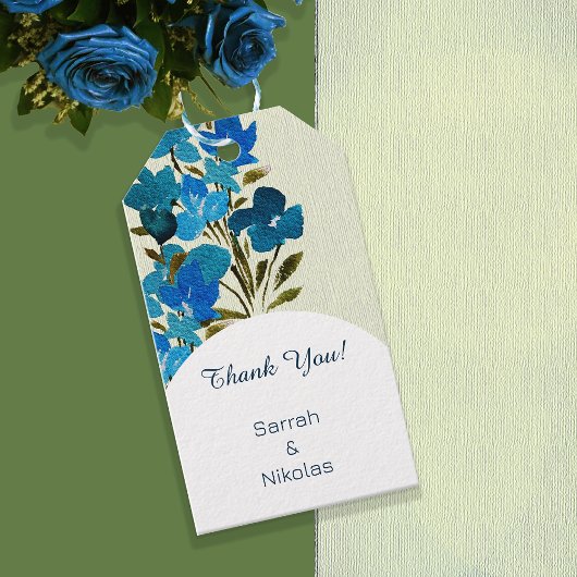 Elegante Blue Watercolor-Wildblumen Geschenkanhänger