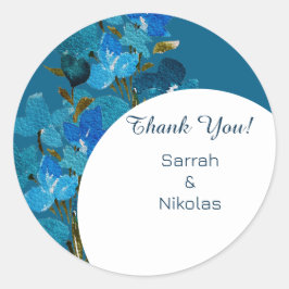 Elegante Blue Watercolor-Wildblumen Runder Aufkleber