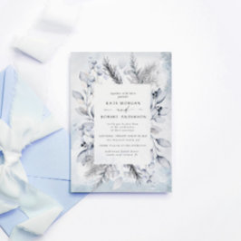 Elegante Blue Watercolor Winter Floral Wedding Einladung