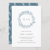 Elegante Blue Watercolor Wreath Wedding