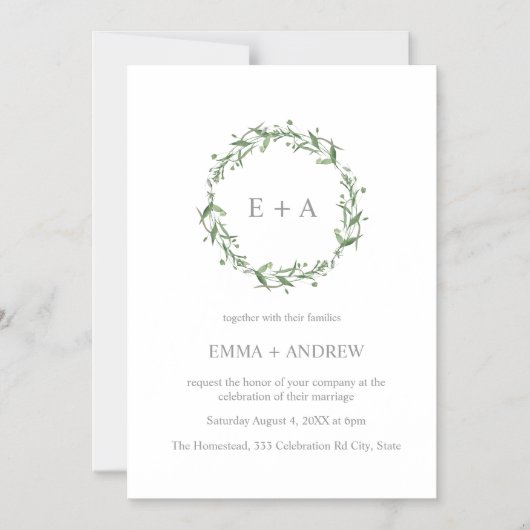 Elegante Blue Watercolor Wreath Wedding Magneteinladung (Vorderseite)