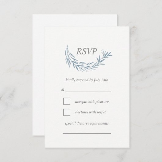Elegante Blue Watercolor Wreath Wedding RSVP Card (Vorne/Hinten)