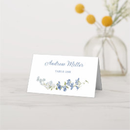 Elegante Blue Wedding Floral Folded Platzkarte