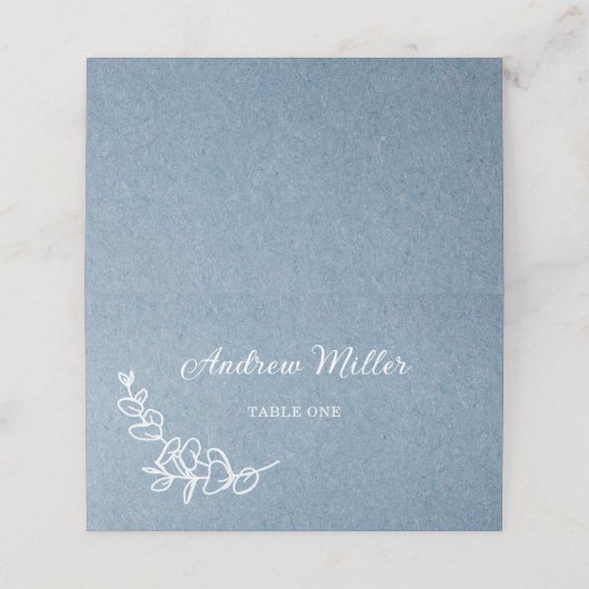 Elegante Blue Wedding Floral Folded Platzkarte (Außenseite Aufgefaltet)