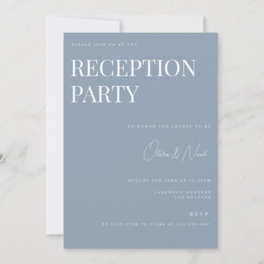 Elegante Blue Wedding Reception Einladung (Vorderseite)