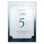 Elegante Blue Wedding Reception Tischnummer (Vorderseite)