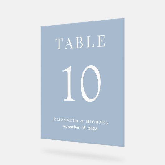 Elegante Blue Wedding Reception Tischnummer Acrylschild (Winkel)