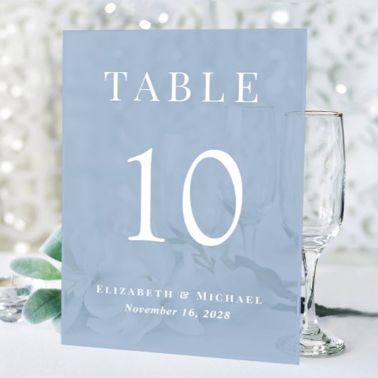 Elegante Blue Wedding Reception Tischnummer Acrylschild