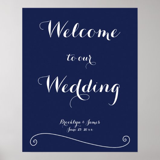Elegante Blue Wedding Reception Zeichen Print Poster (Vorne)