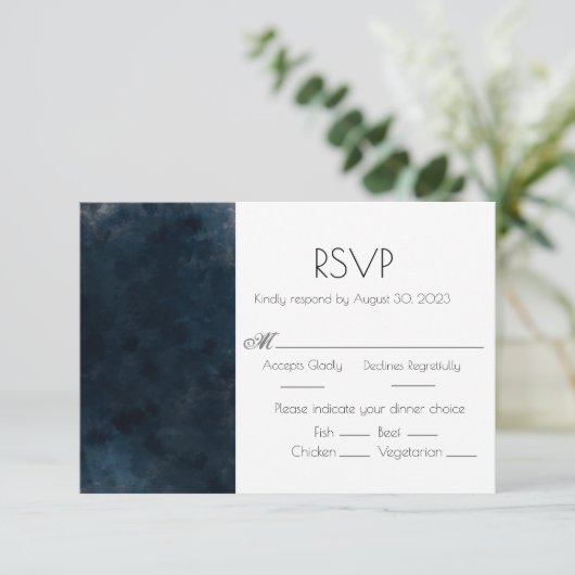 Elegante Blue Wedding Response RSVP Card Karte (Stehend Vorderseite)
