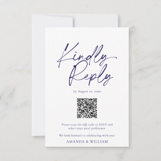 Elegante Blue Wedding RSVP Card mit QR Code Karte (Rückseite)