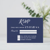 Elegante Blue Wedding RSVP Cards Karte (Stehend Vorderseite)