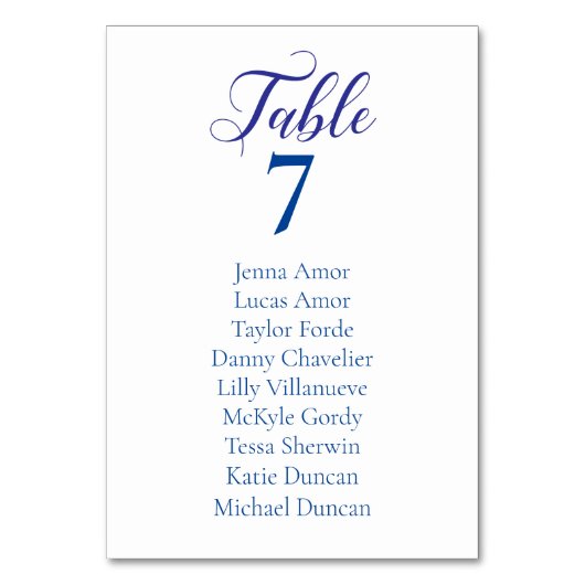 Elegante Blue Wedding Seating Chart Cards Tischnummer (Rückseite)