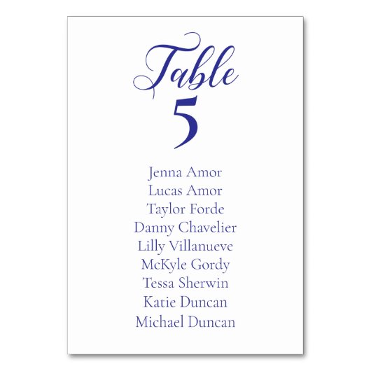 Elegante Blue Wedding Seating Chart Cards Tischnummer (Vorderseite)