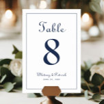 Elegante Blue Wedding Table formell Tischnummer<br><div class="desc">Das Design des Party für Hochzeitsfeiern mit Tischnummer besticht durch eine klassische Eleganz mit klassischem Marineblau auf weißem Hintergrund. Personalisieren Sie das Hochzeitstisch-Design mit Ihrem Namen, Hochzeitsdatum und Tischnummer in trendiger Schrift und Schrift. Die Rückseite der Karte ist ein Duplikat der Vorderseite. Befolgen Sie unsere einfach zu bedienende moderne Vorlage,...</div>
