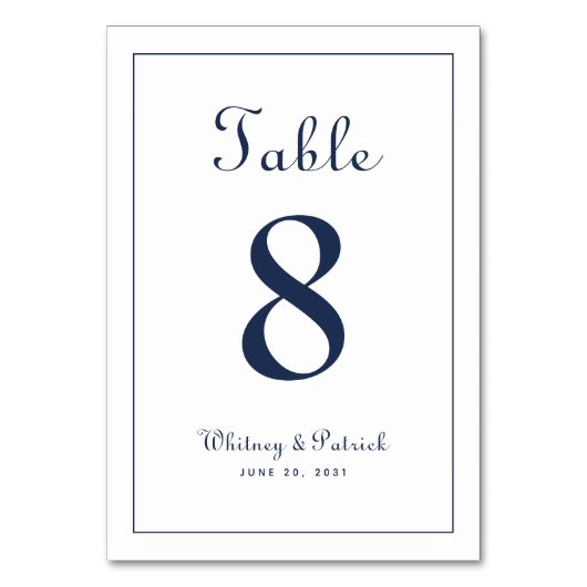 Elegante Blue Wedding Table formell Tischnummer (Rückseite)